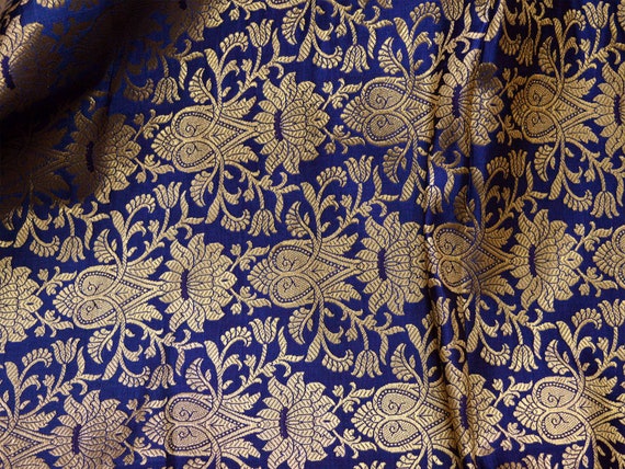 Navy Blue Brocade Fabric for Wedding Dress Lehenga Banarasi - Etsy