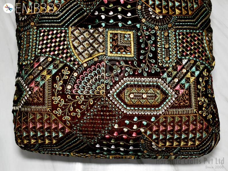 Buy Maroon Indian Embroidered Velvet Fabric by the Yard Sewing DIY