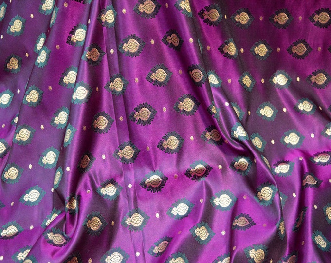 Indian Dark Magenta Banarasi Brocade Fabric by the Yard Banaras Brocade ...