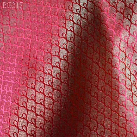 Carrot Red Brocade By The Yard Gold leafs Motifs Pattern Art Blended Silk Indian Wedding Dress Home Decor Table Runner Cushion Cover Fabric