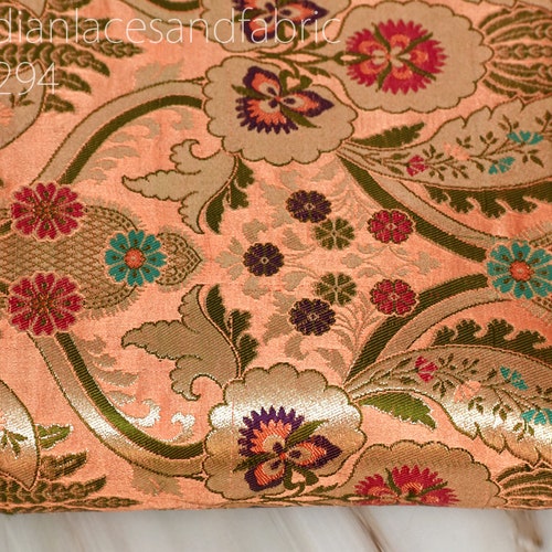 Light Pink Silk Jacquard Fabric by the Yard Banarasi Fabric Etsy