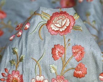 Indian Embroidered Dupioni Fabric by the Yard Sewing Crafting Wedding Dresses Costumes Dolls Bags Cushion Covers Table Runners Upholstery