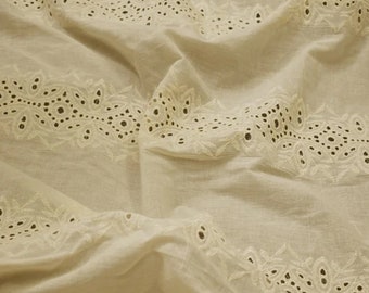 46" Unbleached Dyeable Indian White Cotton Hakoba Fabric Embroidered Eyelet Fabric by the Yard Schiffli Kids Women Summer Dress Girl Apparel
