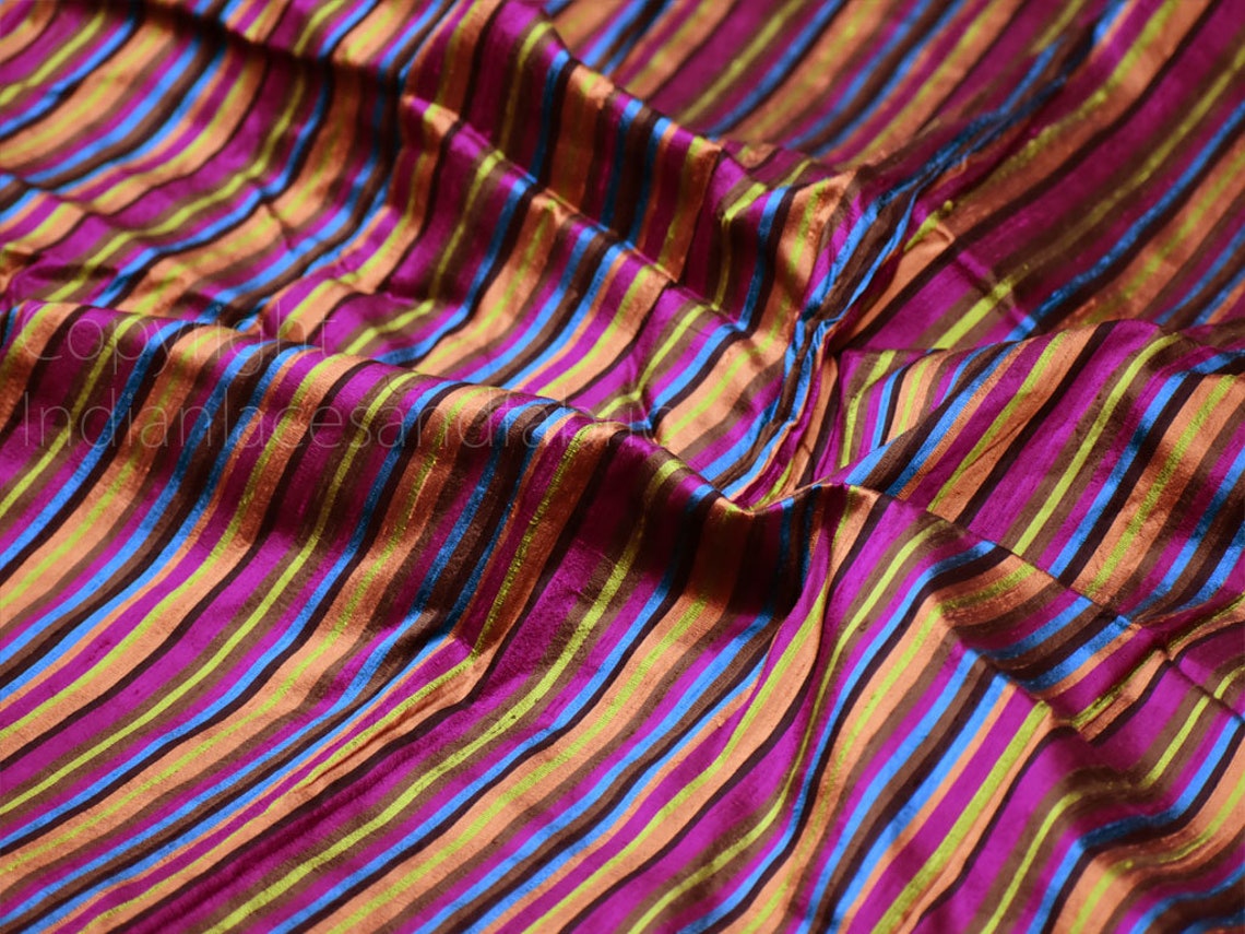 Multi color Stripes Pure Dupioni Fabric Raw Silk by the Yard Etsy