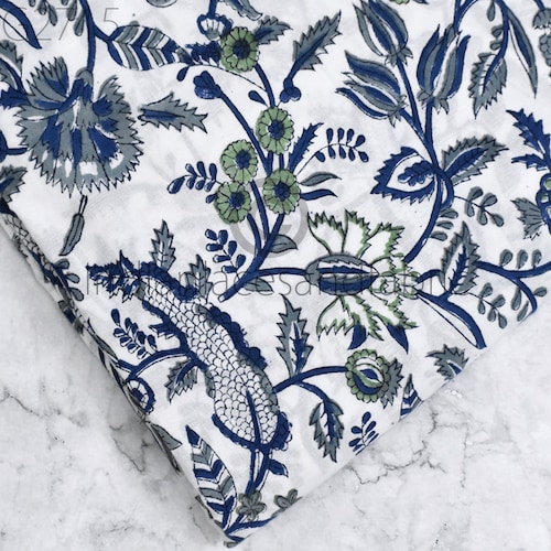 Indian Floral Block Print Cotton Fabric Hand Stamp by the Yard Etsy