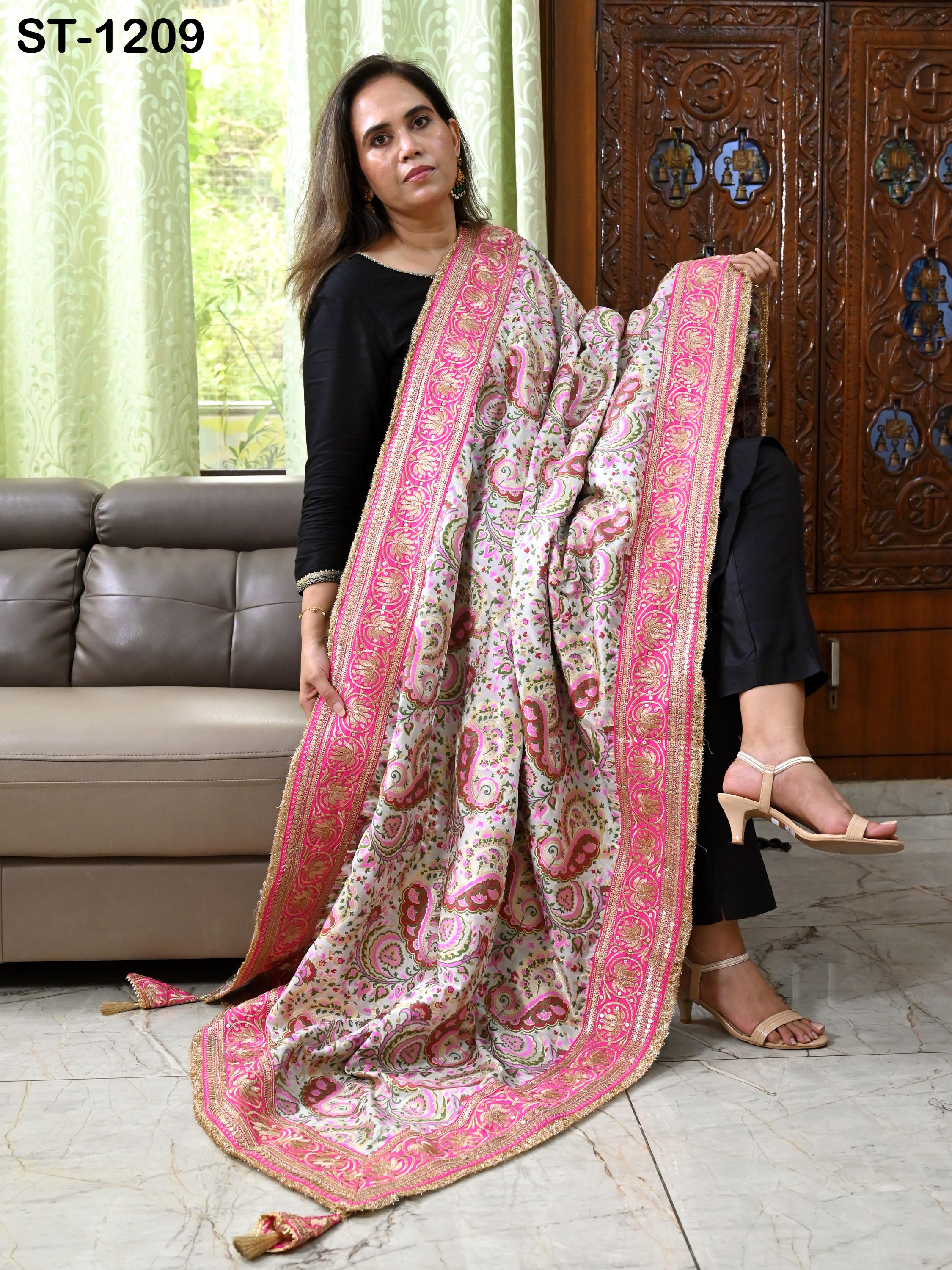 絹毛布 silk regino Magenta Silk Dupatta Banarasi Long Brocade Dupatta Chunni Bridal