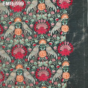 Grey Indian Embroidered Velvet Fabric by the yard Sewing DIY Crafting Wedding Dress Costumes Doll Bags Cushion Covers Table Runner Quilting