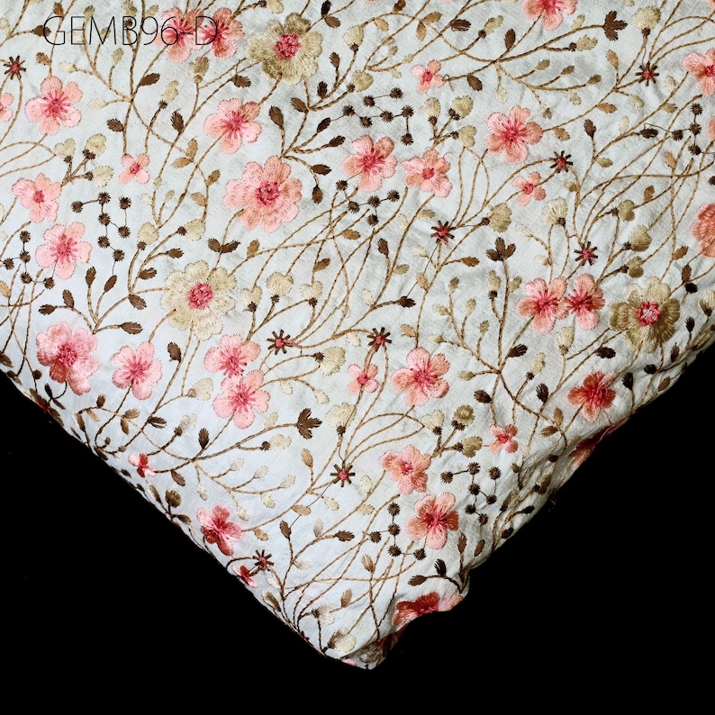 Buy Off White Embroidered Fabric by the Yard Sewing Crafting Indian