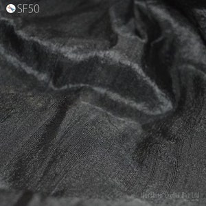 Black Pure Dupioni Silk Fabric Indian Raw Silk Fabric by the yard Dupion Costumes Dresses Pillows Cushions Table Covers Crafting Wedding