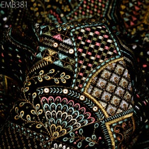 Black Indian Embroidered Velvet Fabric by the yard Sewing DIY Crafting Wedding Dress Costumes Doll Bags Cushion Covers Table Runner Quilting