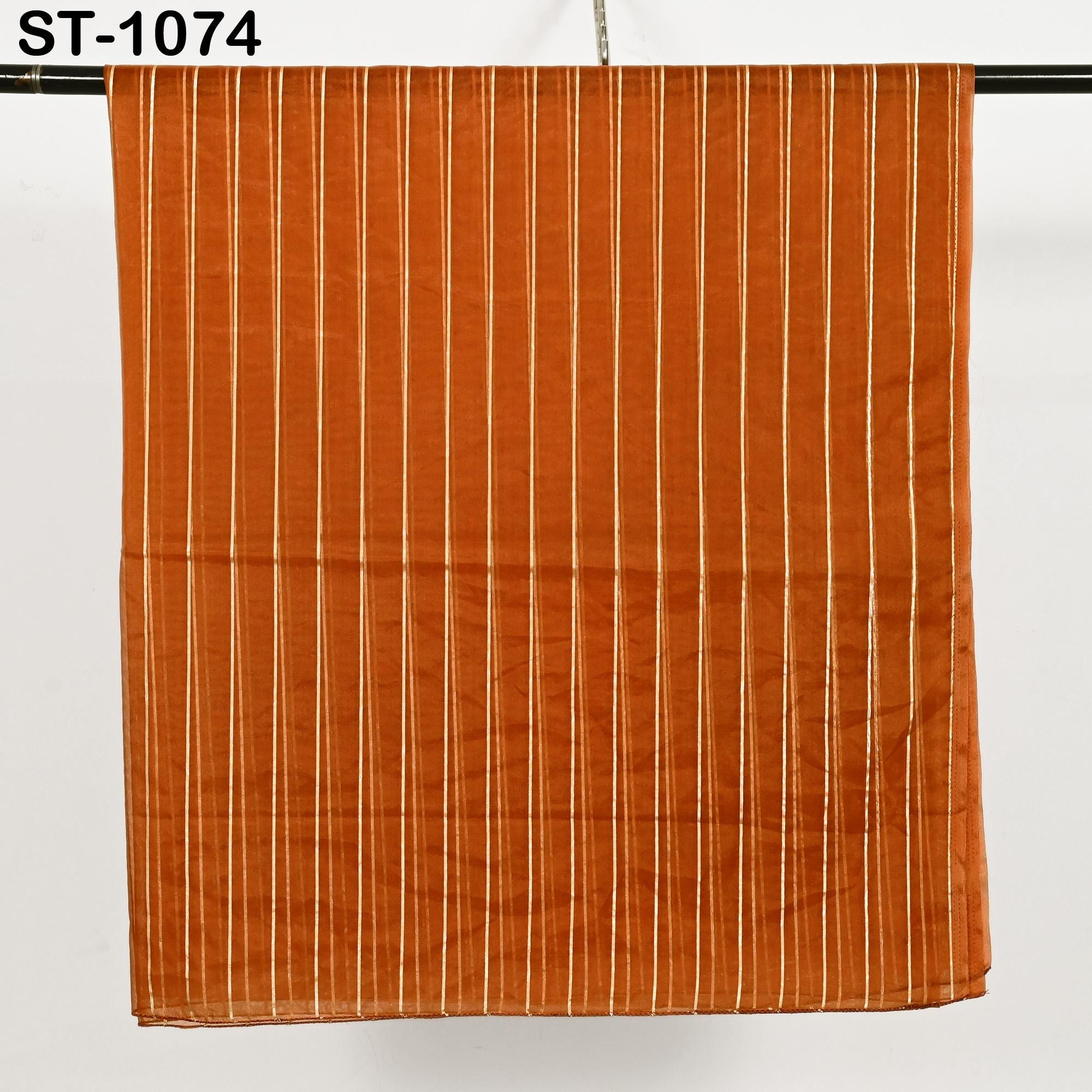 Burnt Orange Organza Dupatta with Gold Zari Stripes Indian Wedding Veil Chunni Sheer Scarf for Lehenga, Saree, Gift her, Craft Projects