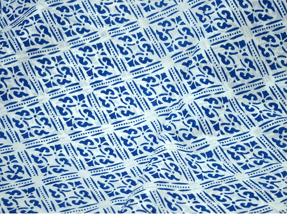 1 Yard Hand Block Printed Ikat Design Pure Cotton Jaipuri Vegetable Dye Fabric