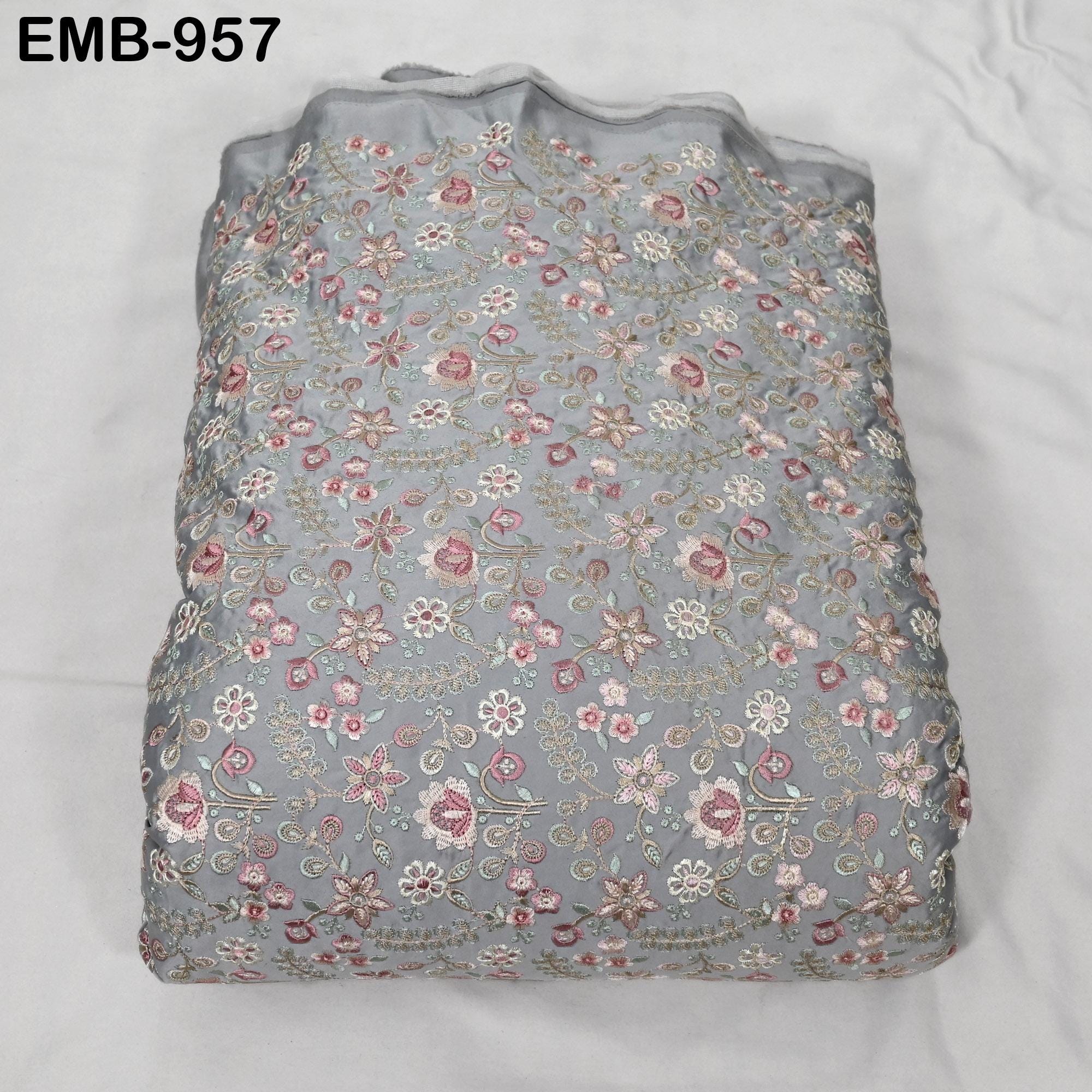 Gray Embroidered Fabric by the Yard Sewing Crafting Embroidery Wedding ...