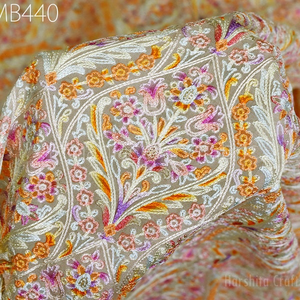 Tissu Georgette brodé rose pâle par cour Broderie indienne Couture Artisanat Été Femmes Robe Costumes Matériel Draperie Décor à la maison