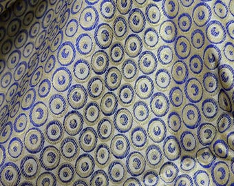 Brocade Fabric by the yard, Beige Blue Gold brocade, Art silk fabric, Indian Banarasi Brocade fabric, wedding fabric