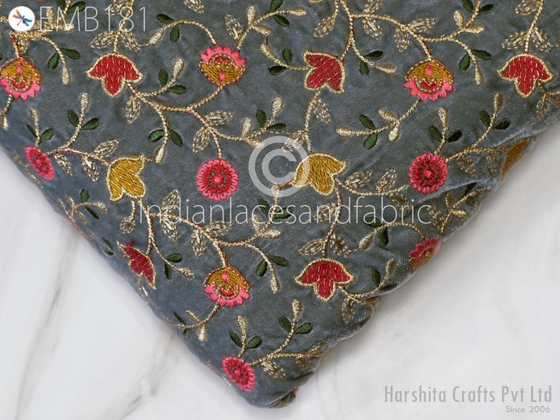 Buy Indian Embroidered Velvet Fabric by the Yard Sewing DIY Online in
