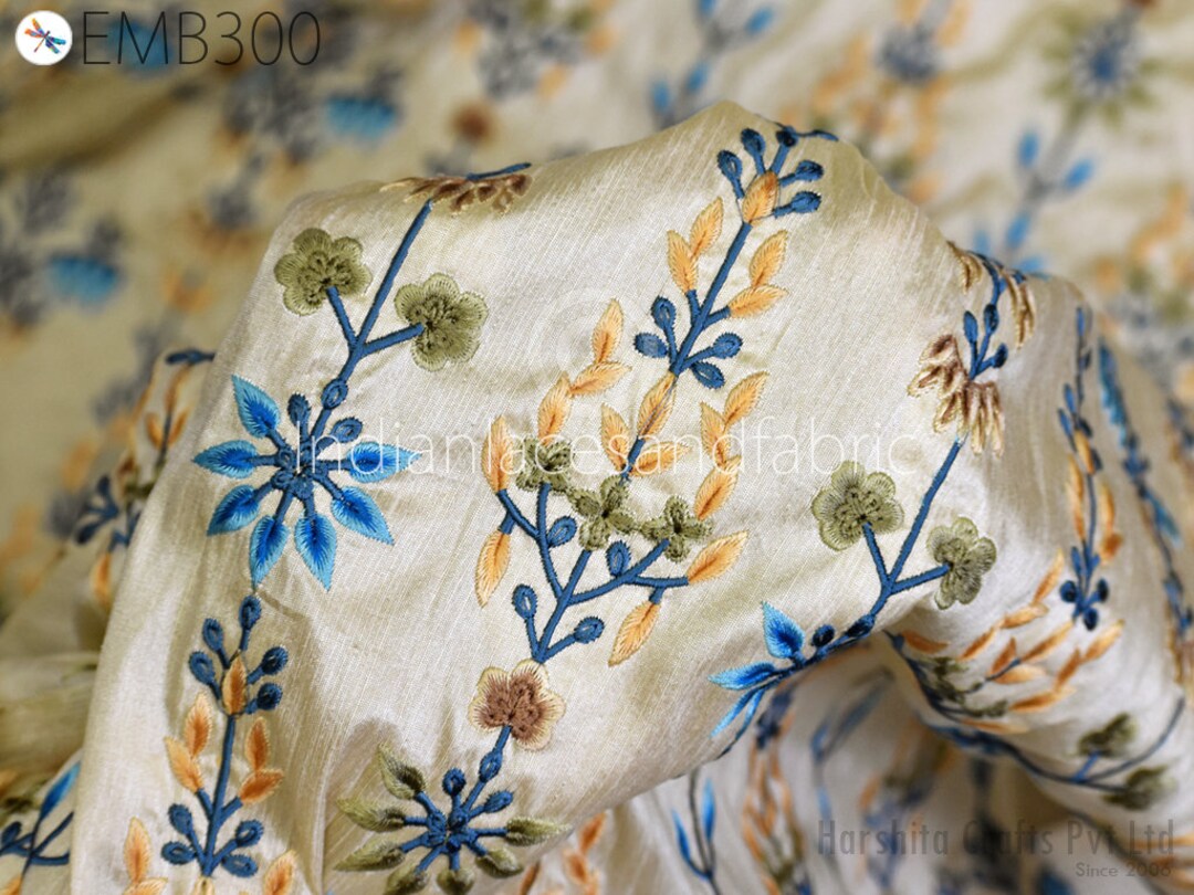 Indian Embroidery Fabric by the Yard Sewing DIY Crafting Embroidered