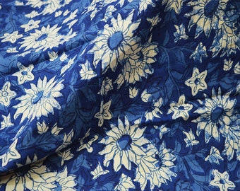 Hand Block Printed Indigo Fabric Sold by yard Organic Indigo Floral Print Cotton Summer Dress Skirts Woman Costumes Material Fabric