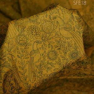 Pure Tussar Silk Embroidered Fabric by the yard Indian Embroidery Raw Silk Wild Natural Handmade Fabric Peace Silk Tussah Dress Material