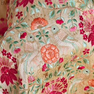 Beige Embroidered Fabric by the yard Sewing DIY Crafting Indian Embroidery Wedding Dress Costumes Dolls Bags Cushion Covers Table Runners