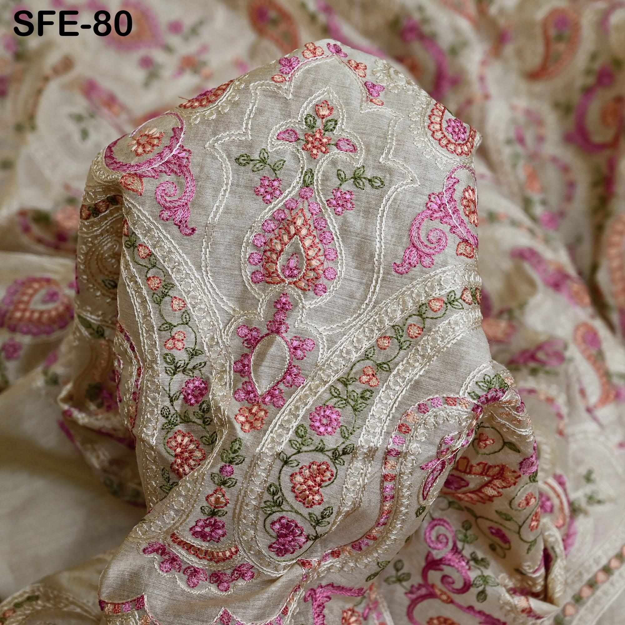 Pure Tussar Silk Embroidered Fabric by yard Indian Beige Embroidery Raw Silk Wild Natural Handmade Fabric Peace Silk Tussah Dress Material