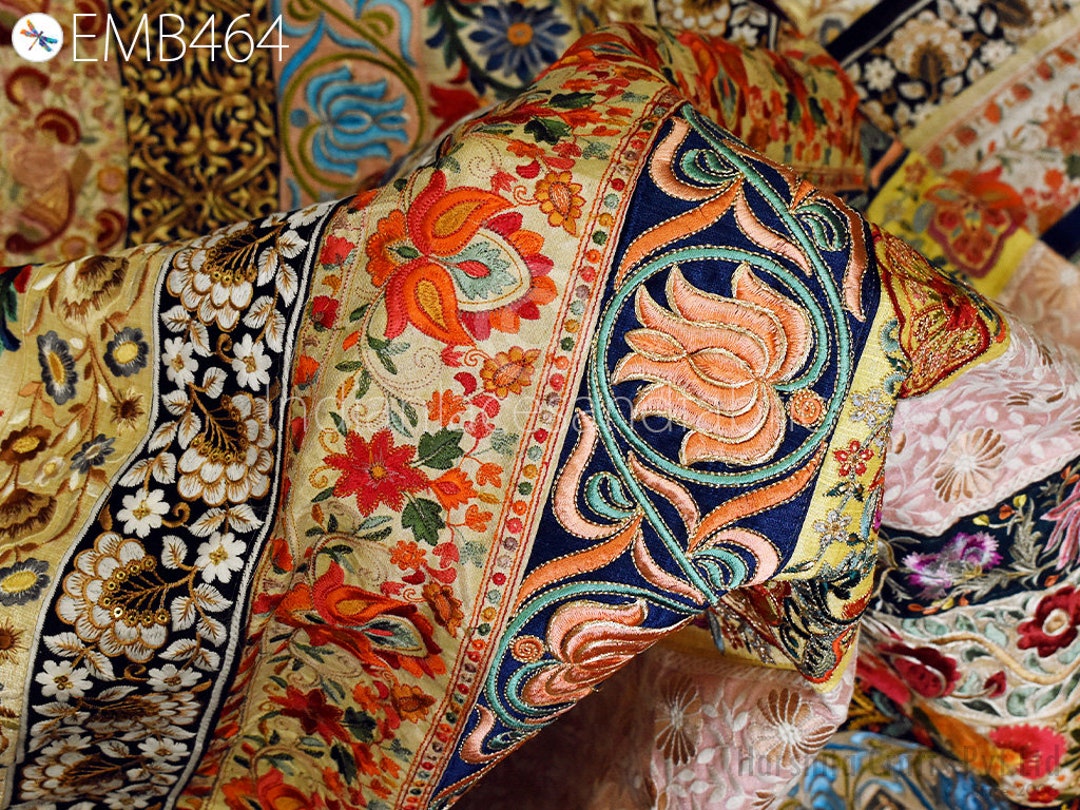 Assorted Embroidered Fabric Remnants Saree Border Indian Sari Trims