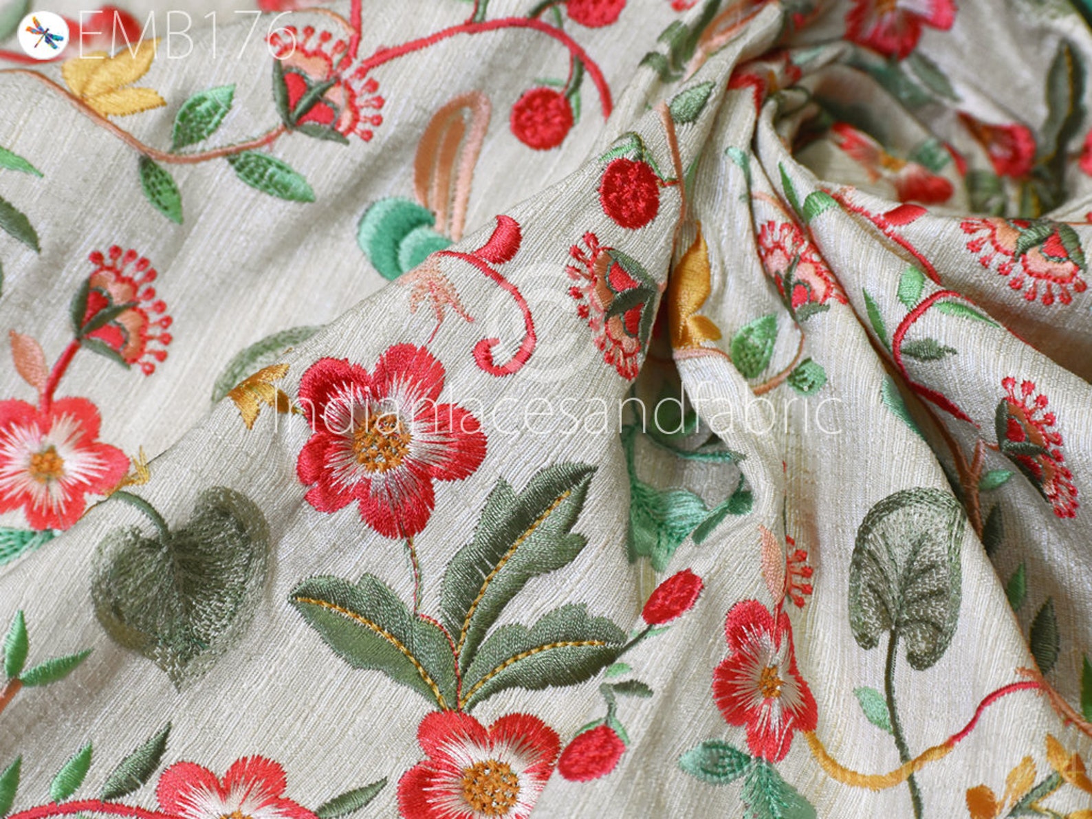 Indian Embroidery Fabric by the Yard Sewing DIY Crafting Etsy