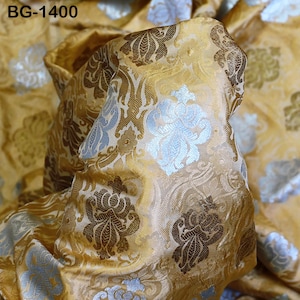 Beige Brocade Banarasi Fabric by the Yard Banaras Brocade blended Silk for Wedding Dress bridesmaid Lehenga Sewing Crafting Home Furnishing
