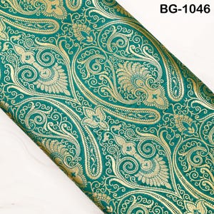 Tela verde del brocado del mar por la yarda para la tela del vestido de boda, seda india de la tela de seda de Banarasi, tela mezclada de