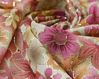 Indian Embroidered Fabric by the Yard Mauve Georgette Embroidery Sewing Curtain DIY Crafting Summer Women Dress Material Drapery Home Decor