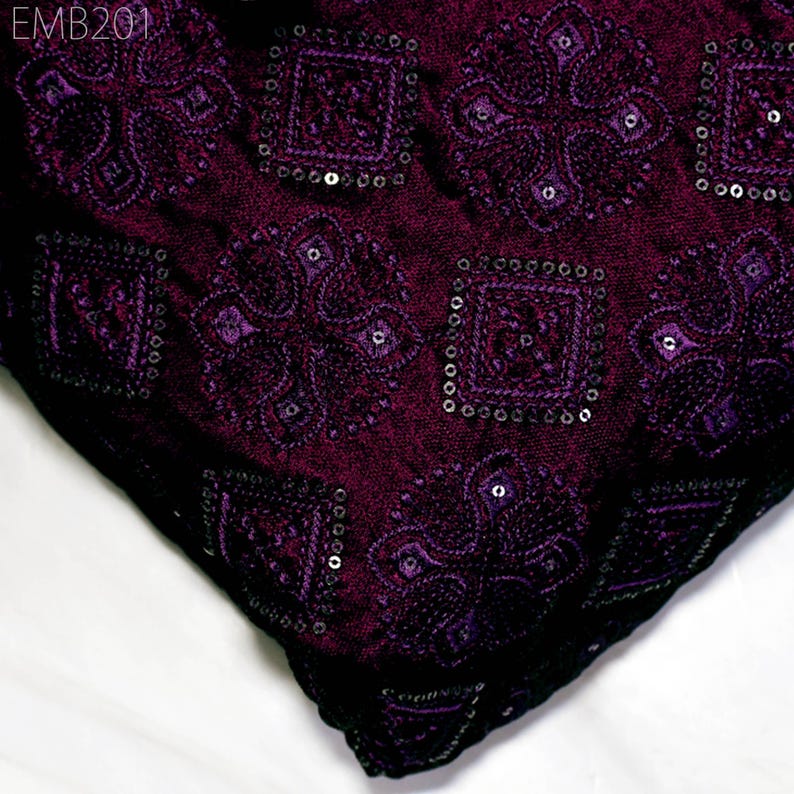 Wine Indian Embroidered Velvet Fabric by the Yard Sewing DIY Crafting ...