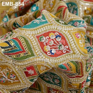 Yellow Indian Embroidery Fabric by the Yard Embroidered Georgette Sewing Curtain DIY Crafting Summer Women Dress Material Drapery Home Decor