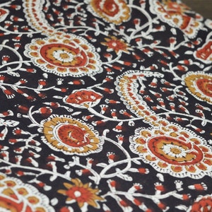 Brown Kalamkari Printed Indian Hand Block Print Soft Cotton Fabric Sold ...