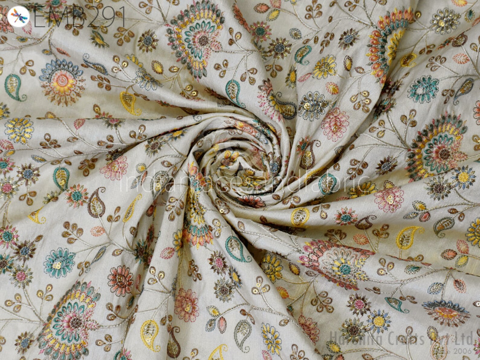 Buy Embroidered Fabric by the Yard Sewing DIY Crafting Indian Online in