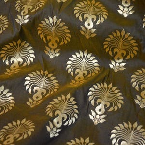 Banarasi Black and Gold Brocade by the yard Bridal Costumes Indian Wedding Dress Banarasi Blended Silk Fabric DIY Crafting Sewing Curtains