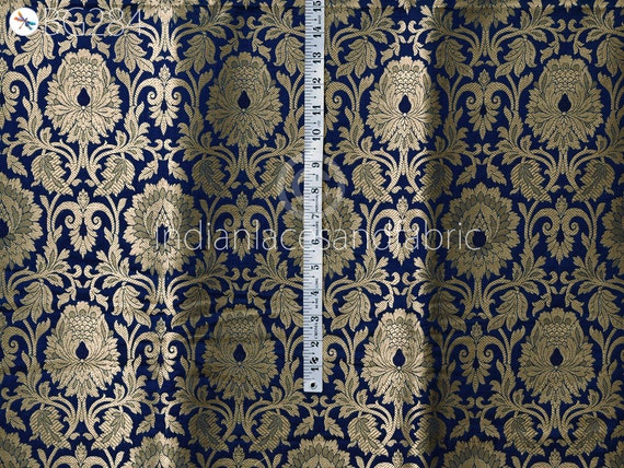  TOIC Brocade Jacquard Laccha Tansui Poly-Cotton Art Handwoven  Fabric Paisley Fabric for Upholstery,Wedding Dress Costume and Sewing Craft  Dark Blue - 44 Wide (by The Yard)) : Arts, Crafts & Sewing