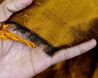 Iridescent Mustard Yellow Indian Pure Dupioni Raw Silk Fabric Yardage Crafting Sewing Wedding Dresses Skirt Pillowcase Curtain Home Décor