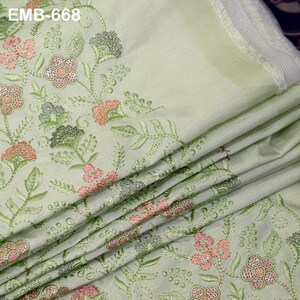 Green embroidered fabric #0005
