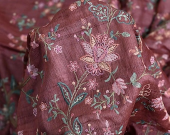 Pure Tussar Silk Embroidery Fabric by the yard Indian Embroidered Raw Silk Wild Natural Handmade Peace Silk Tussah Dresses Material Costumes