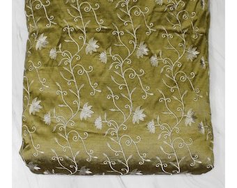 Pure Silk Embroidered Fabric by the yard Sewing Crafting Indian Embroidery Bridal Wedding Dress Costumes Dolls Gift for Mother Wife