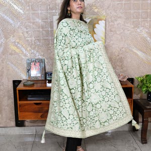 Mint Embroidered Dupatta Women Embroidery Georgette Chunni Bridal Veil Lehenga Wrap Stole Festival Wedding Punjabi Chunri Indian Attire