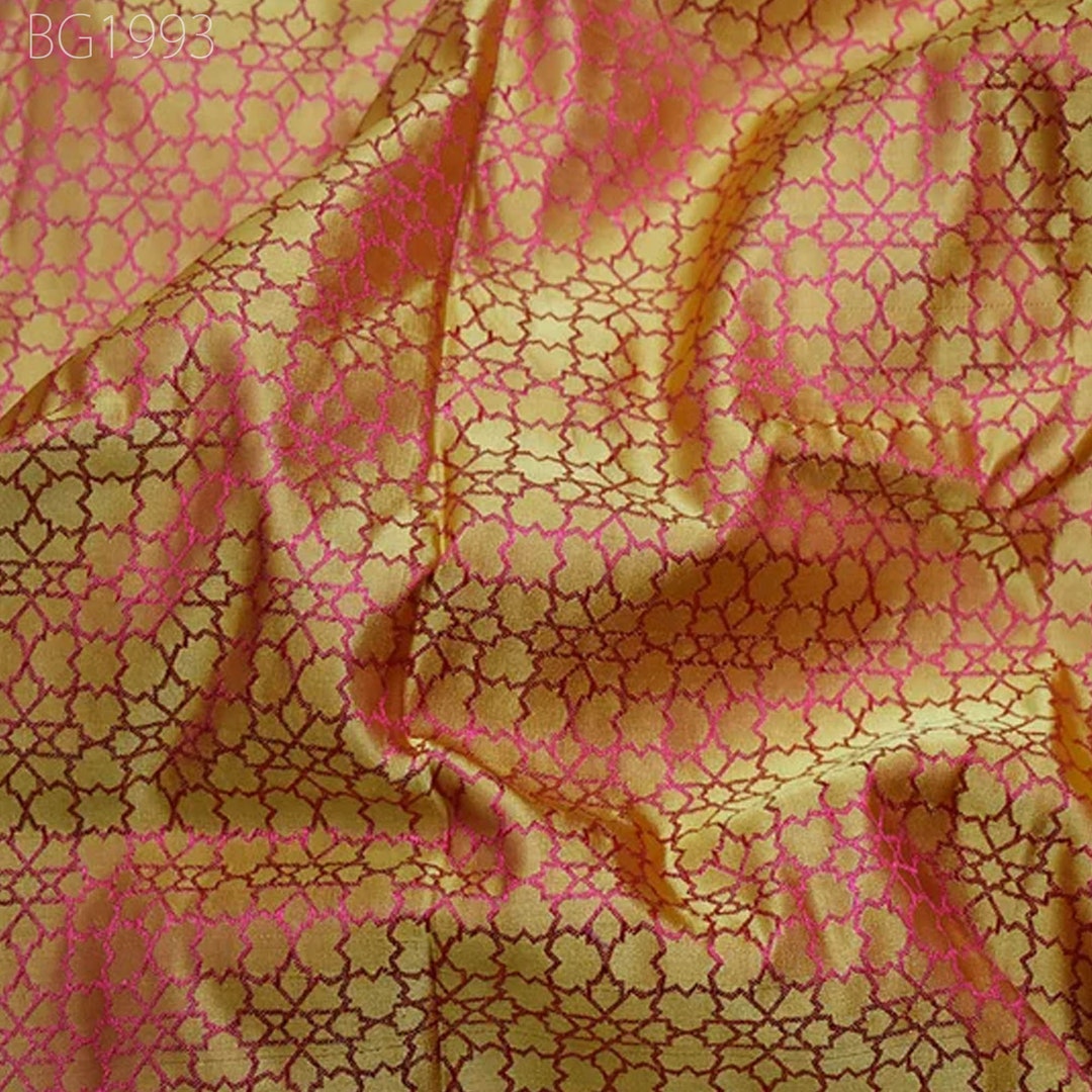 Red Yellow Jacquard Fabric by the Yard Brocade Wedding Dress Sewing ...
