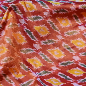 Indian Burnt Orange Pure Silk Ikat fabric by Yard Wedding Bridesmaid Dresses Handwoven Crafting Sewing Fabric Cushion Pillow Drapery Curtain