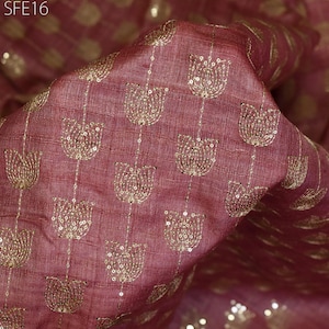 Pure Tussar Silk Embroidered Fabric by the yard Indian Embroidery Raw Silk Wild Natural Handmade Fabric Peace Silk Tussah Dress Material