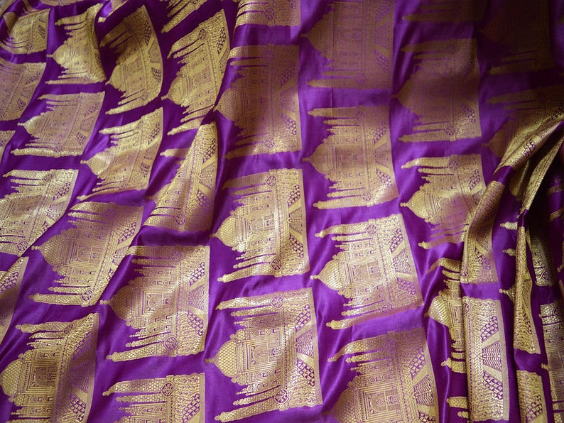 Indian fabric Wedding Dress fabric Purple Brocade Fabric by the Yard Banaras Fabric Banarasi Brocade Fabric for Lengha