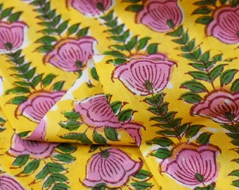 Block Print Indian Floral Cotton Fabric By The Yard Summer Dress Soft Printed Fabric Nursery Cribs Quilting Sewing Crafting Clothing Dresses