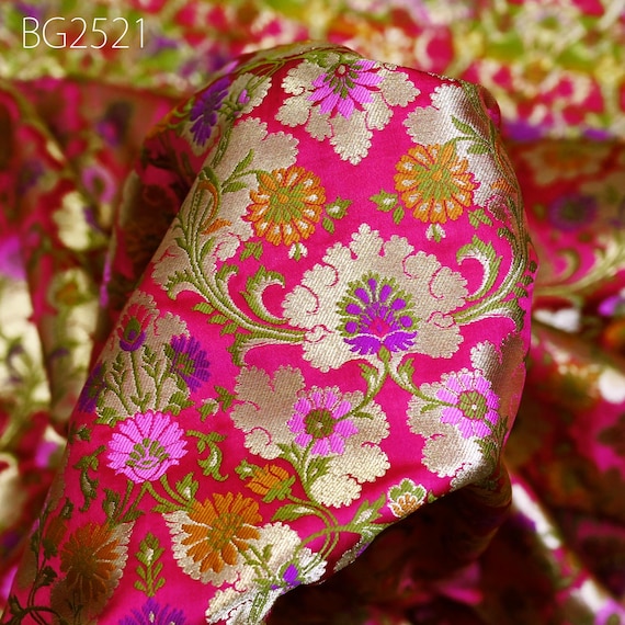Magenta Brocade Fabric by the Yard Indian Winter Wedding Dresses Brides Mother Full Length Coats Cropped Jacket Theatrical Historic Costumes