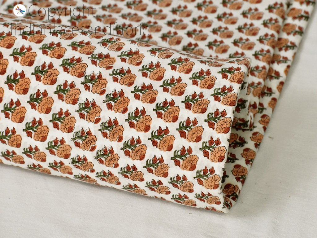 Peach Indian Block Stamp Print Soft Cotton by Yard Fabric - Etsy