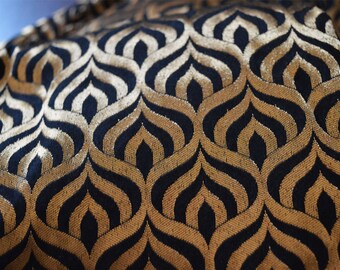 Black and Gold  Indian Wedding Dress Making Banarasi Blended Silk Brocade Fabric by the Yard Home Decor Table Runner Cushion Cover Brocade