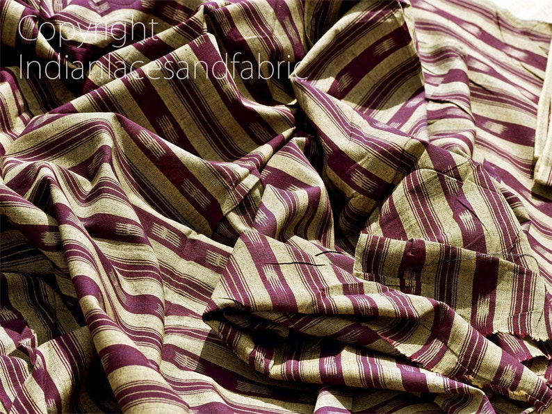 Wine Color Ikat Fabric Yardage Handloom Cotton Fabric sold by Etsy
